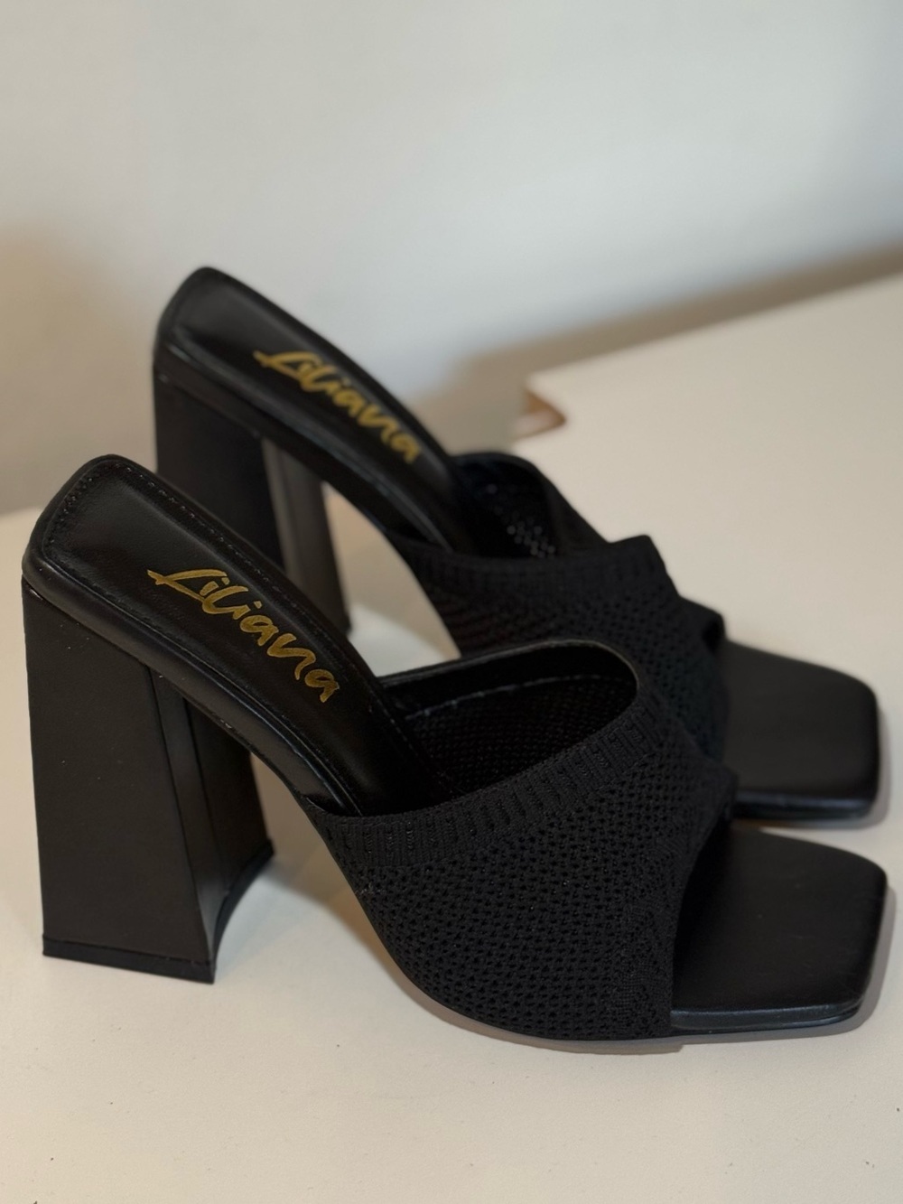 Liliana Black Knit Block Heel Knitted Sandals Size 6.5 Woman Summer NWOT